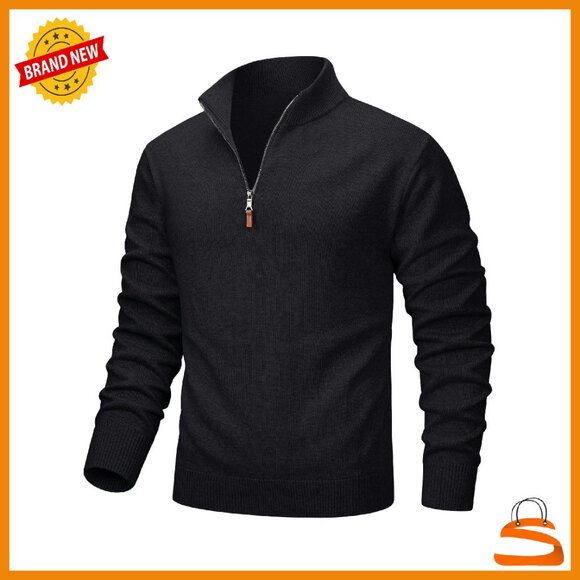 Men's Quarter Zip Pullover Sweater Lightweight Mock Neck Polo Long Sleeve